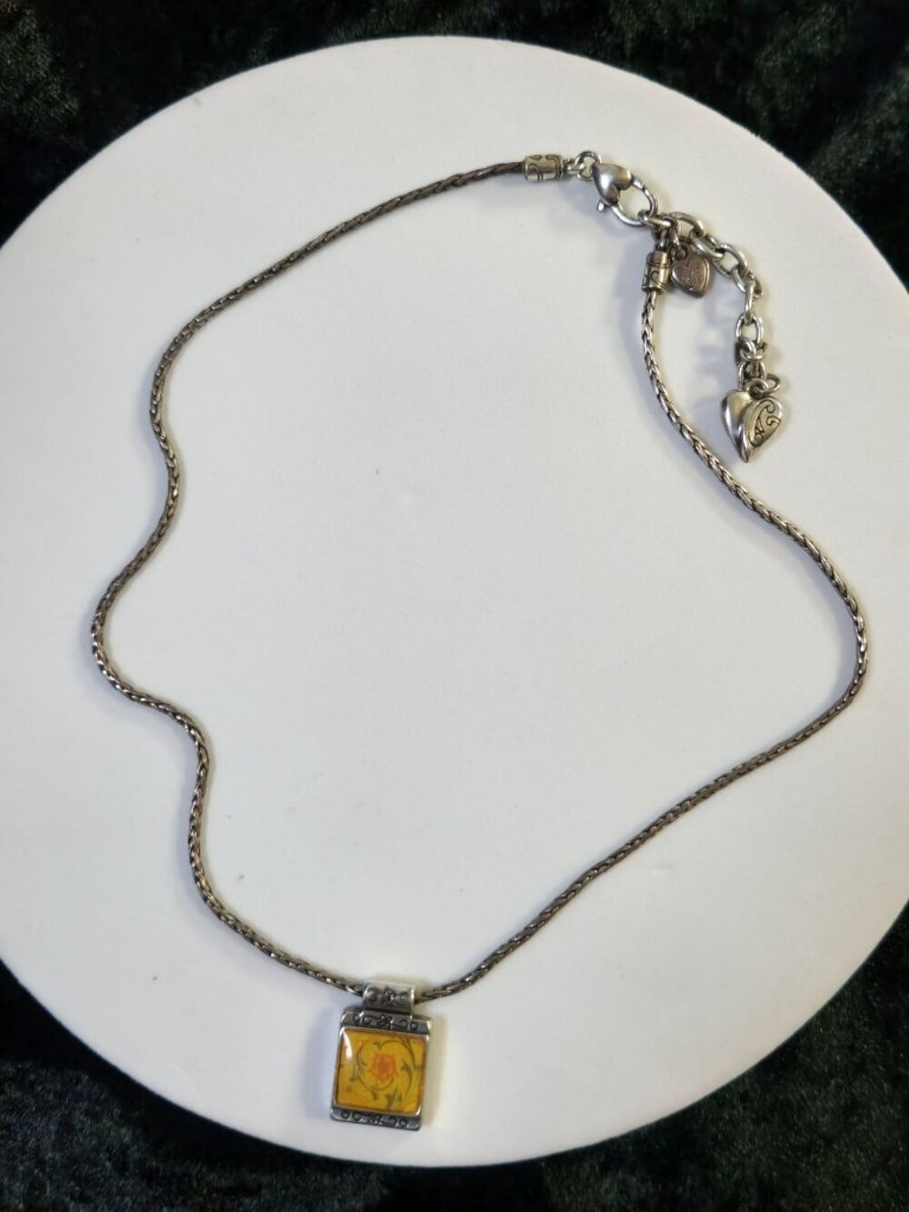 Brighton Florence Vintage Pendant Necklace W/ Yellow Flower Square Pendant